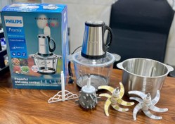 تصویر خردکن دوقلو فیلیپس مدل HD927 ظرفیت ۴+۴ لیتر با ۶ تیغه تیتانیوم و سیر پوست کن 