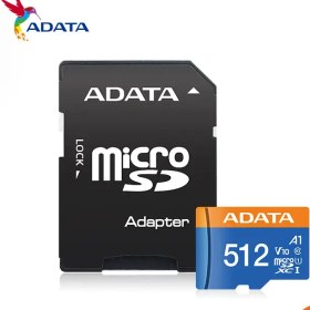 تصویر کارت حافظه میکرو اس دی ای دیتا استاندارد U1 ظرفیت 512 گیگابایت به همراه آداپتور ADATA A1 U1 C10 V10 100MB/s Memory Card With Adapter