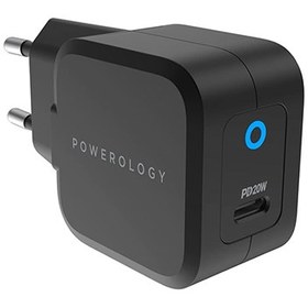 تصویر شارژر دیواری پاورولوجی 20 وات مدل P20WGNEUBK Powerology P20WGNEUBK Ultra-Compact 20W PD GaN Charger EU