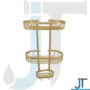 تصویر قفسه و جا شامپو حمام بیضی طلایی دو طبقه اطلس مدل البرز 
