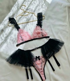 تصویر ست لباس زیر زنانه ۴ تیکه فانتزی از جنس تور و گیپور با کیفیت عالی کد:0047 Women's lingerie