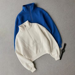 تصویر سویشرت زنانه نیم زیپ BMW فری‌سایز با آستر کرکی 