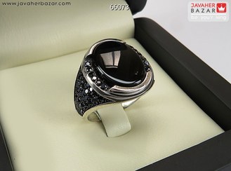 تصویر انگشتر نقره عقیق سیاه مردانه مدل بارسلونا کد 62225 Barcelona black agate ring