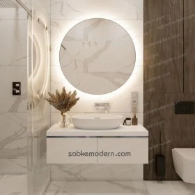 تصویر ست آینه روشویی و کابینت سفید 