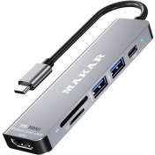 تصویر هاب ۶ کاره USB-C ماکار مدل MK-HDMI؛ مبدل حرفه‌ای لپ‌تاپ و موبایل با HDMI، PD و رم‌ ریدر 