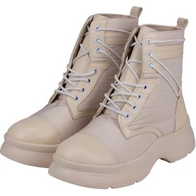 تصویر نیم بوت زنانه بندکشی کاپشنی کرم کد 523 