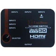 تصویر سوئیچ 3 پورت HDMI با قابلیت 3D و رزولوشن 4Kx2K با ریموت کنترل لایمستون LS-HS0301 LimeStone LSHS0301 HDMI 3×1 Switch W/IR 3D Support 4Kx2K With Remote Control