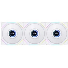 تصویر فن کیس لیان لی مدل UNI FAN TL LCD 120 White • بسته 3 عددی Lian Li UNI Fan TL LCD 120 White RGB 3 in 1 Case Fan