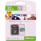 تصویر رم میکرو 32 گیگ پی ان وای PNY Elite U1 C10 100MB/s + خشاب PNY Elite U1 C10 100MB/s 32GB MicroSDHC Memory With Adapter