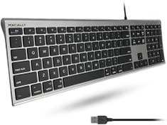 تصویر Macally Ultra-Slim USB Wired Computer Keyboard for Apple MacBook Pro/Air, iMac, Mac Mini, Mac Pro, Windows PC Laptops/Desktops and Notebooks | Plug and Play - No Drivers | Silver Finish (ACEKEYSG) 