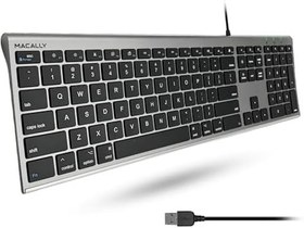 تصویر Macally Ultra-Slim USB Wired Computer Keyboard for Apple MacBook Pro/Air, iMac, Mac Mini, Mac Pro, Windows PC Laptops/Desktops and Notebooks | Plug and Play - No Drivers | Silver Finish (ACEKEYSG) 