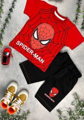تصویر ست تیشرت شلوارک مرد عنکبوتی سایز ۴ تا ۷ سال قرمز 