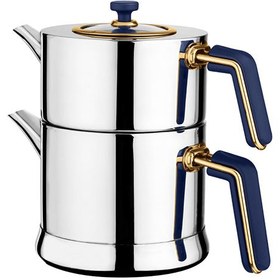 تصویر ست کتری و قوری استیل نوا (Neva) مدل Gray ساخت ترکیه ا Nova steel kettle and teapot set, Gray model, made in Turkey Nova steel kettle and teapot set, Gray model, made in Turkey