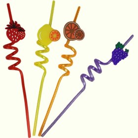 تصویر نی نوشیدنی طرح میوه بسته 4 عددی 