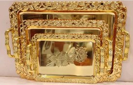 تصویر سینی پذیرایی استیل سه تکه طرح گل 