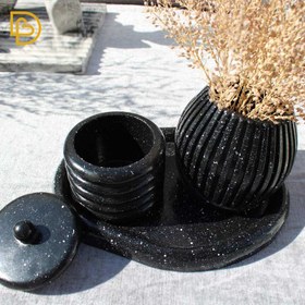 تصویر ست دکوری 3 تکه دفرمه مشکی 0106 Three-piece oval black set 0106