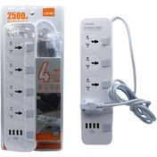 تصویر چندراهی برق الدینیو مدل SC4408 ۴ خانه ارت دار با کابل ۲ متری و شارژر USB 