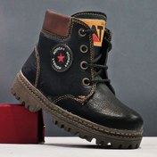 تصویر پوتین پسرانه رویه طرح چرم کت داخل خز دور دوخت مشکی 24 تا 27 