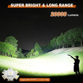 تصویر Shadowhawk Flashlight Rechargeable Torch Light 20000 Lumens Flash Light Led flashlights Tactical XHM77.2 Led Torch Light High Power USB Handheld Powerful Torches for Camping Hiking Emergency - ارسال 15 الی 20 روز کاری 