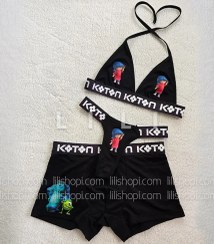 تصویر ست کاپلی زن و مرد سه تیکه نخی طرح سالیوان مشکی 