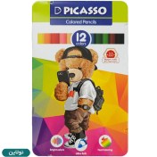 تصویر مداد رنگی 12 رنگ جعبه فلزی پیکاسو طرح 
