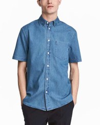 تصویر پیراهن مردانه آستین کوتاه جین آبی H&M 