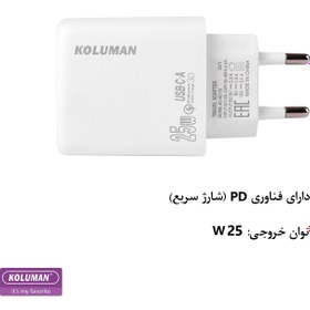 تصویر شارژر دیواری 25 وات کلومن مدل KC-H115 سفید شارژر موبایل شارژر دیواری کلومن شارژر دیواری 25 وات کلومن مدل KC-H115 سفید سفید