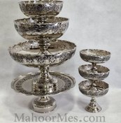 تصویر سرویس پذیرایی مسی ۷ پارچه پایه بلند گلبرگ با آبکاری کروم 