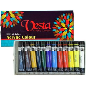 تصویر رنگ اکریلیک وستا ۱۲ رنگ حجم ۲۱ میلی لیتر 