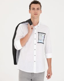 تصویر پیراهن آستین بلند مردانه یقه برگردان طرحدار سفید پیرکاردین 