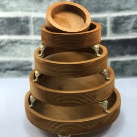 تصویر ست سینی ۵ تیکه چوبی گرد 