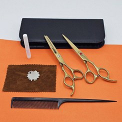 تصویر ست قیچی حرفه ای و فوق‌العاده با کیفیت کوتاهی مو A set of professional and excellent hair cutting scissors