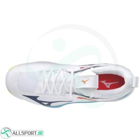 تصویر کفش والیبال میزانو طرح اصلی Mizuno Wave Momentum 2 White Belu Red 