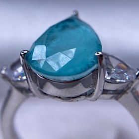 تصویر انگشترنقره زنانه طرح اشک نگین دابلت آکوامارین Women's silver ring with blue gem tear design