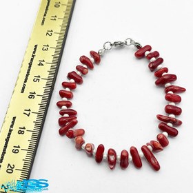 تصویر دستبند سنگ مرجان قرمز با مروارید coral 