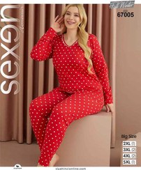 تصویر ست راحتی زنانه خال خالی سایز بزرگ کد 67005 قرمز 