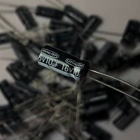 تصویر خازن الکترولیت10میکرو فاراد 16 ولت ا capacitor capacitor