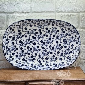 تصویر دیس بیضی چینی طرح گل آبی 