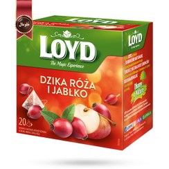 تصویر چای کیسه ای هرمی لوید LOYD مدل گل رز و سیب rosehip & apple پک 20 تایی 