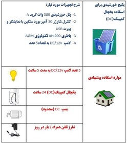 تصویر پکیج خورشیدی برای استفاده یخچال کمپینگ(DC) و روشنایی و پمپ DC Solar package for use with camping refrigerator (DC) and lighting and DC pump-Sabz Energy