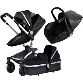 تصویر کالسکه و ساک حمل آیکی دو طرفه چرم مشکی AIQI Baby Stroller Travel System 