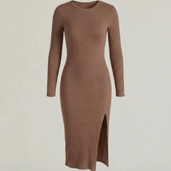 تصویر پیراهن بلند کبریتی آستین بلند جذب رنگ قهوه ای 