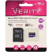 تصویر کارت حافظه microSDXC وریتی مدل 4K کلاس 10 استاندارد UHS-I U3 سرعت 80MBps ظرفیت 128 گیگابایت به همراه آداپتور SD 