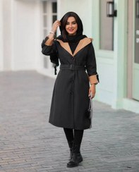 تصویر بارانی کتان درجه یک ترانه ، بارانی کتان کجراه درجه یک زنانه و دخترانه جدید ، بارانی کتان پاییزه و زمستانه زنانه 