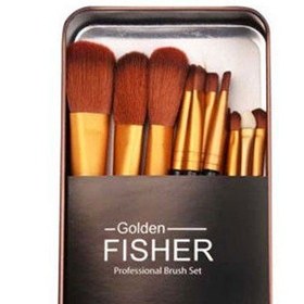 تصویر گلدن فیشر ست براش آرایشی 12 تکه جعبه فلزی professional brush set 