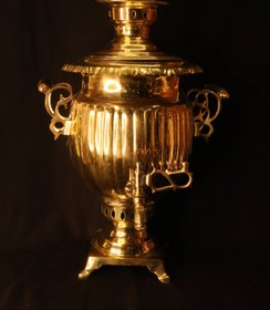 تصویر سماور زغالی برنجی دسته شاخی قدیمی 