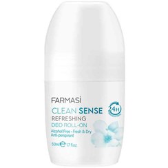 تصویر رول ضد تعریق زنانه 24 ساعته مدل Clean Sense حجم 50 میل فارماسی Farmasi Deo Roll On Sense For Women 50ml