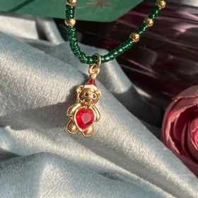 تصویر گردنبند زنجیری ساده منجوقی با آویز خرس زمستانی کد1 چند رنگ 