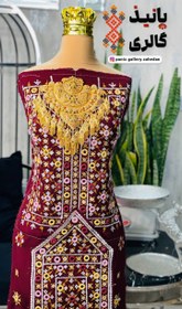 تصویر پلیوار ۳۰۰ آینه سه رنگ زنانه | پارچه کرپ خاویار | بدون شال | رنگ زرشکی 