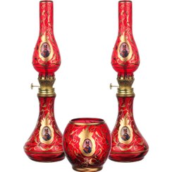 تصویر چراغ گرد سوز شاه عباسی ۲ عددی با جا شمعی قرمز 